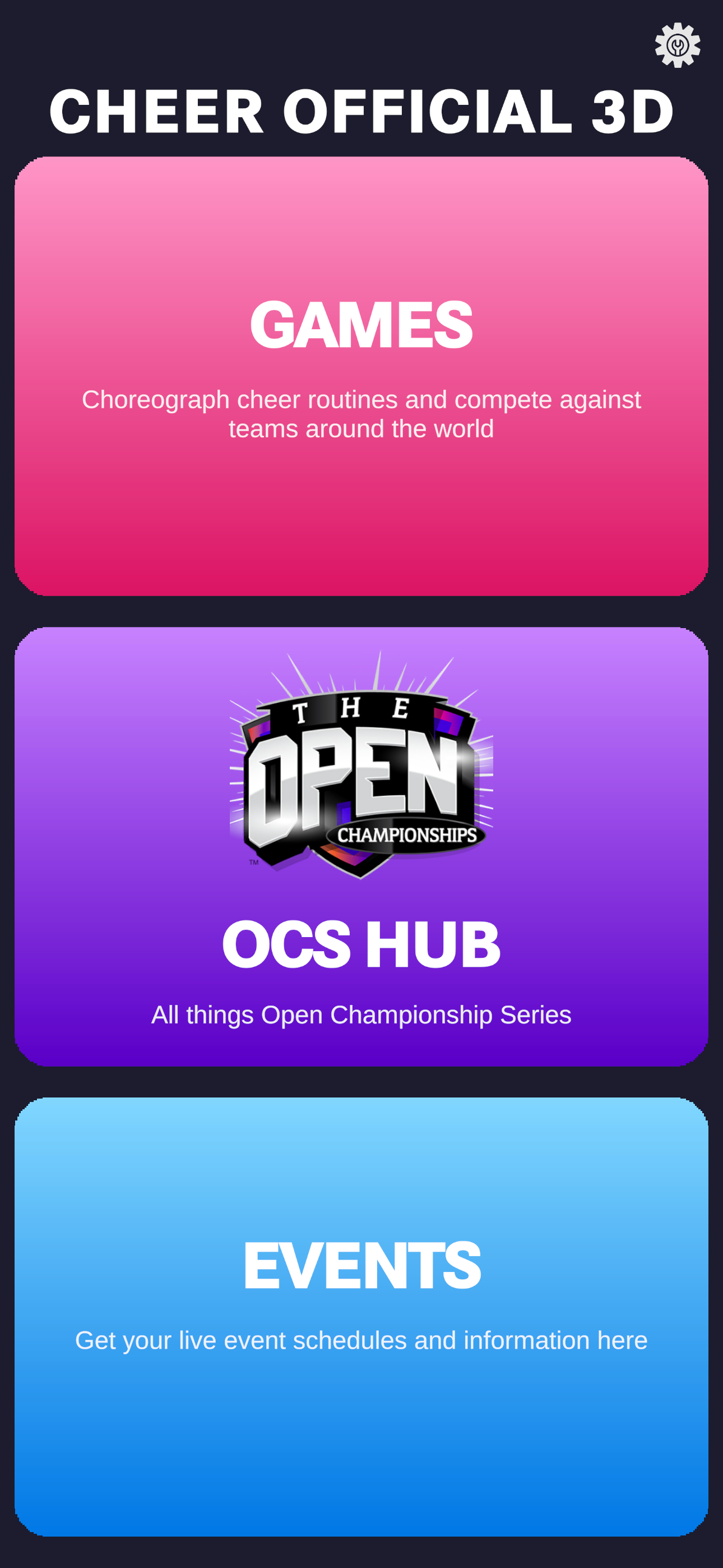 CHEER Official 3D Home Screen